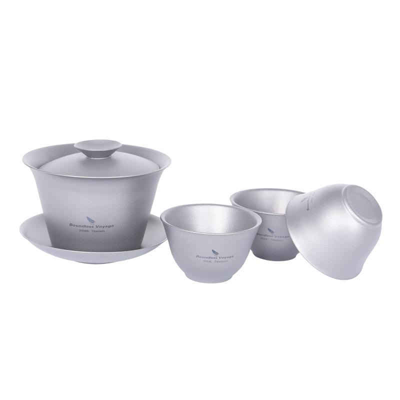 Boundless Voyage チタン 蓋碗 満水200ml ダブルウォール茶碗 耐熱 保温 中国茶器 超軽量 錆びない お家 事務所 旅行用 携帯用茶器 アウトドア キャンプ用品 収納袋付き 2