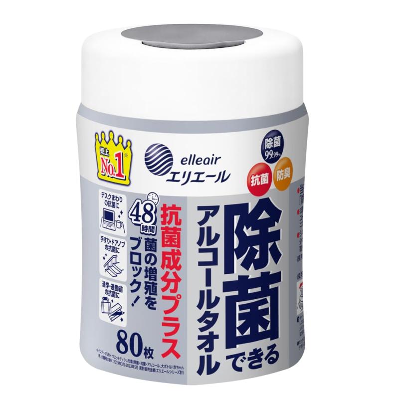 エリエール 除菌できるアルコールタオル 抗菌成分プラス ウェットティッシュ ボトル 本体 80枚 アルコールタイプ当社独自のトリプル処方。「除菌」「抗菌」「防臭」機能付き。