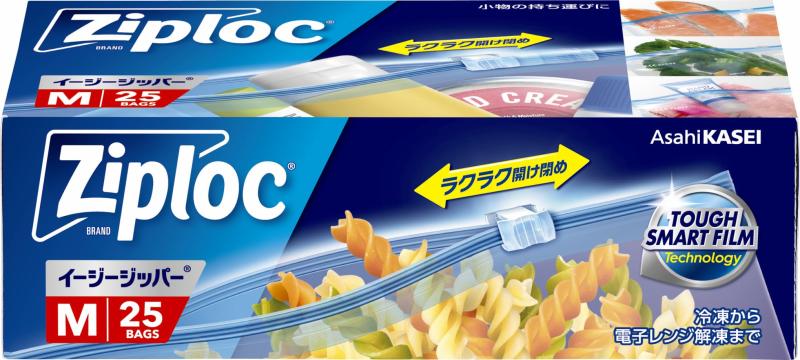 Ziploc ジップロック イージージッパー M 25枚フィルムの強度がアップつまみを動かすだけでラクラク開け閉め丈夫な素材で、冷凍から電子レンジ解凍までブラント名:ジップロック原材料: <袋本体>ポリエチレン <ジッパー部ツマミ>ポリプロピレン