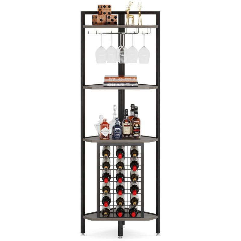 Tribesigns コーナーワインバーキャビネット 4段コーナーバー コーナーワインラック ガラスホルダーと収納棚付きコーナーワインシェルフ グレー W40×D40×H160cm sofapotato-11143343 ソファポテト パッケージ画像