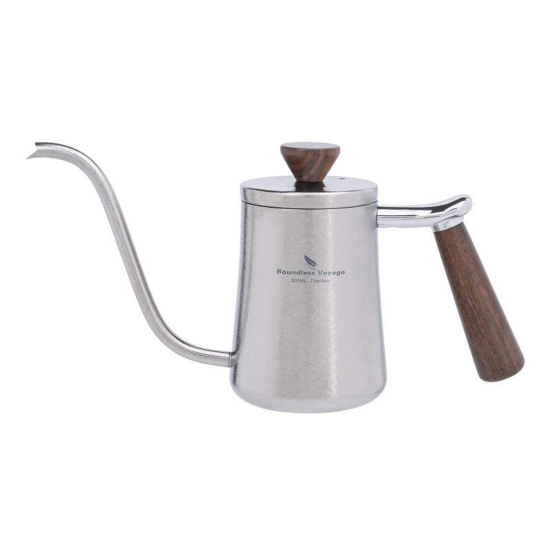 Boundless Voyage チタン コーヒードリップポット 細口 コーヒー ケトル 300ml 1人用 木柄 ドリップポット キャンプ コーヒーポット 珈琲 やかん ポット アウトドア キャンプ用品 Ti3091D
