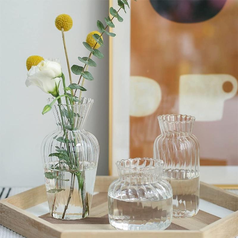 ガラス 花瓶ミニ 花器 3つセット 一輪挿し-フラワーベース ガラスベース ガラスボトル おしゃれ 3つセット インテリア 水栽培 アレンジ 生け花 造花 シンプル インテリア雑貨 飾り瓶 北欧 レ