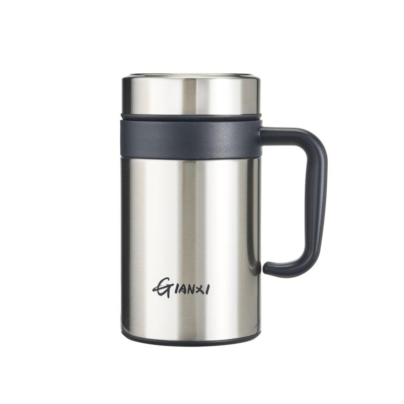 GIANXI(ジャンシ) マグカップ 蓋付き 500mL ステンレスマグ 茶こし付き 保温保冷 こぼれない 真空断熱 洗いやすい 軽量 オフィス ホワイト