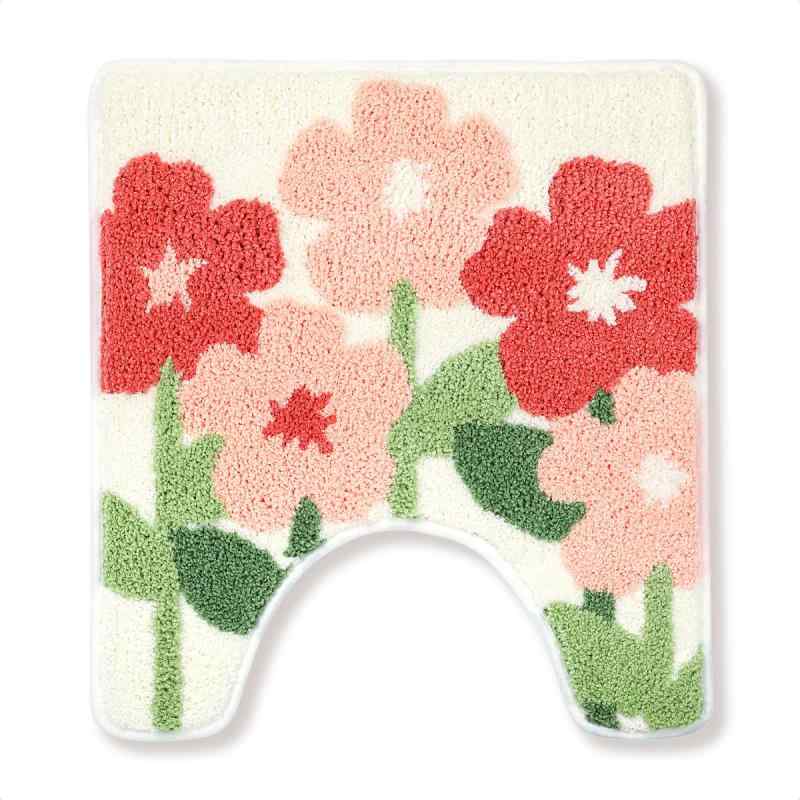 トイレマット かわいい 花柄 トイレタリー バスマット おしゃれ 足ふきマット 吸水速乾 シャギー ふわふわ 洗濯OK, 50x55cm