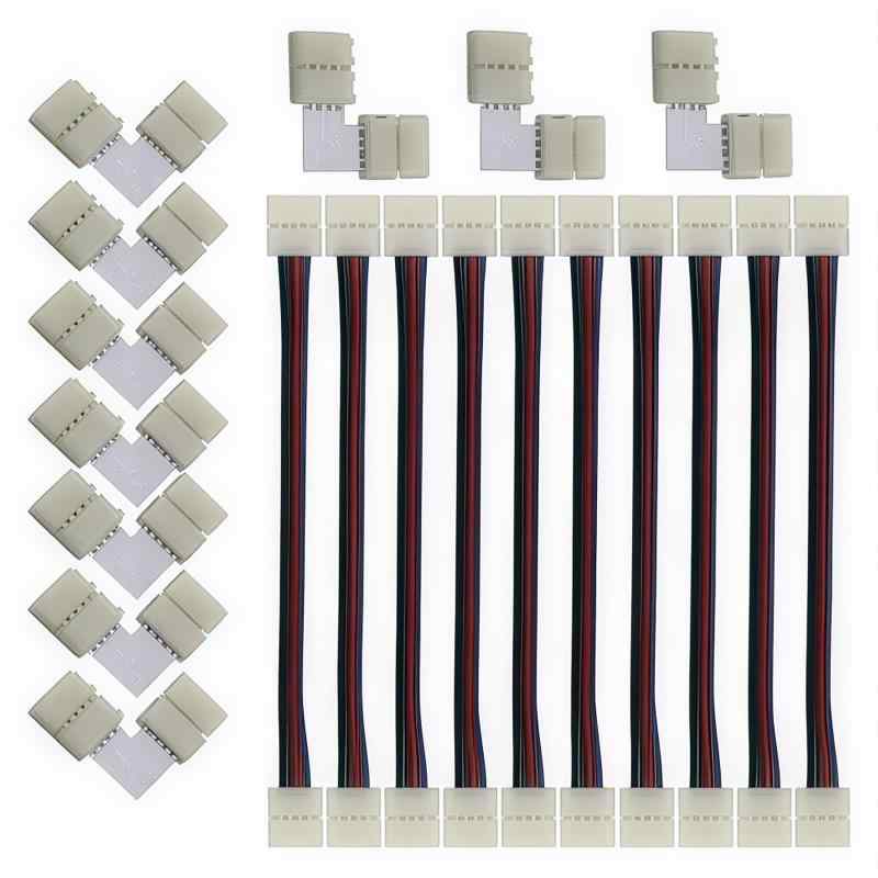 RGB LED はんだ付け不要ワイヤー、CESFONJER 4 ピン 10mm 幅ストリップツーストリップジャンパー、L 字型 4 ピン 直角コーナーはんだ付け不要コネクタ、合計 20 個、4 ピン 10mm 5050 RGB 非防水 LED ラ