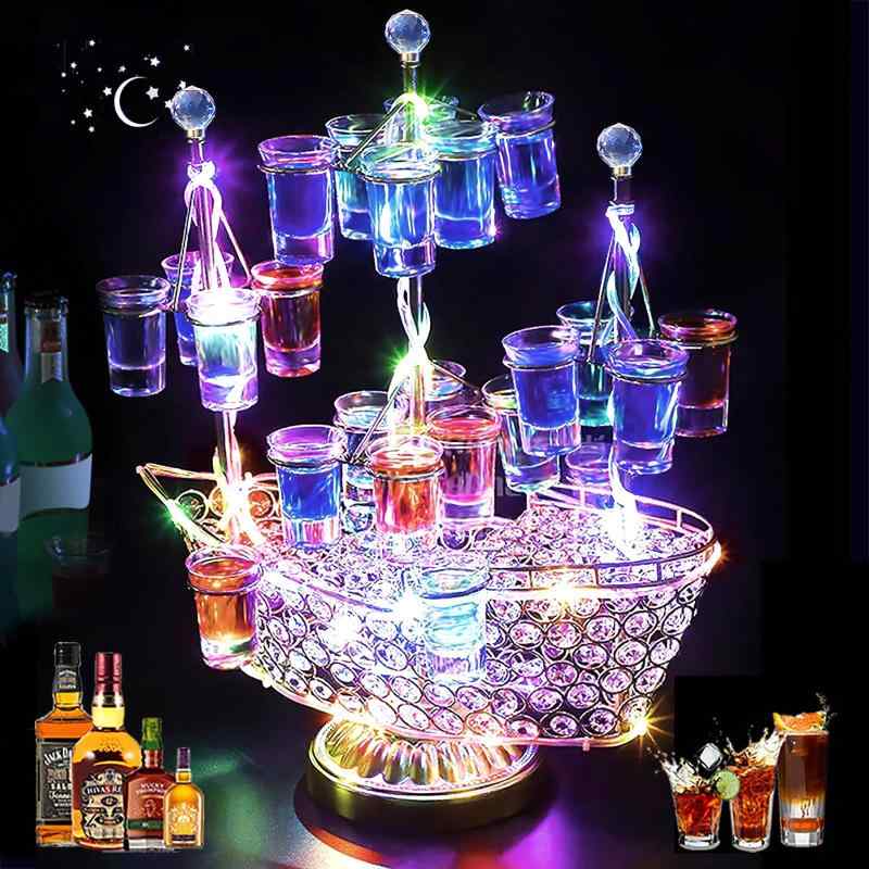 ワイングラスホルダー ワインラック led テキーラ船 バーホテルled酒ボトルの表示棚 led酒グラス 収納ラック 酒器 酒棚 24カップ カクテルグラスホルダー KTVナイトクラブに最適 ショットグラ sofapotato-11144975 ソファポテト サンプル画像2