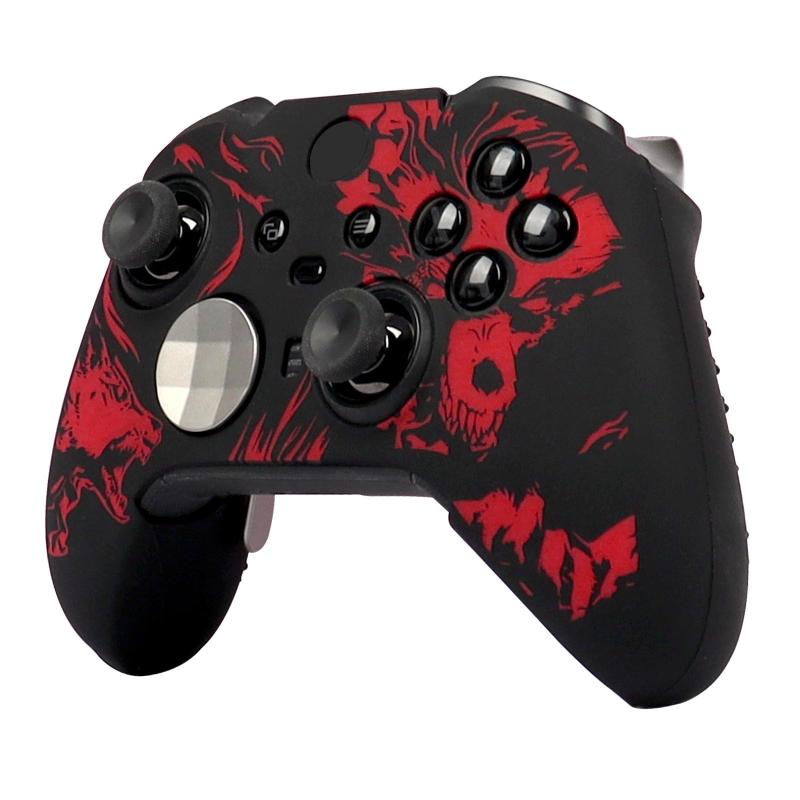 RALAN Xbox Elite Controller 2対応 滑り止めシリコン保護ケース、ジョイスティック キャップ付き (コントローラーは付属しません) (黒と赤のオオカミ)