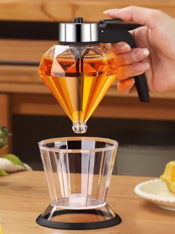 ZNZNANG ハニーディスペンサー 受皿式 ガラス ダイヤモンド形のガラス はちみつ 容器 ドレッシングボトル 容器 オリーブオイル ハニー ソイソース 料理用ワインおよびその他の液体に使用で