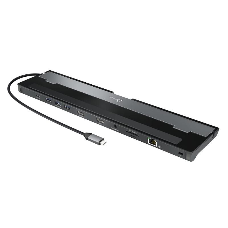 j5create USB-C デュアルHDMIドッキングステーション (10-in-1) 4K + 1080p デュアルHDMIディスプレイ 5Gbps USB-A x3 SDカードリーダー PD 100W RJ45イーサネット コンボオーディオジャック