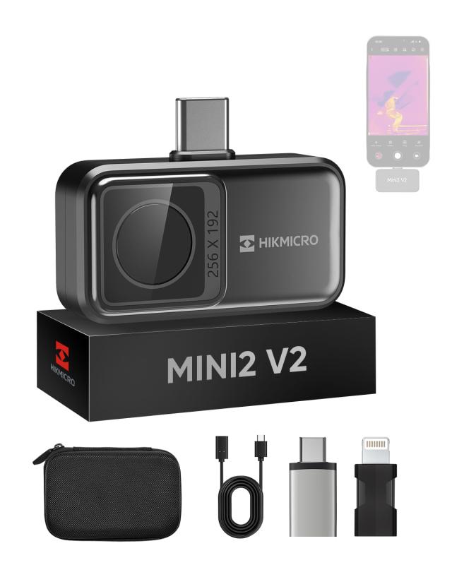 HIKMICRO Mini2 V2 サーモグラフィー サーマルカメラ、スマホ用 iOS/Android対応、256x192赤外線解像度、SuperIR、ビデオ録画、25Hz、付属品（延長ケーブル/アダプター*2）