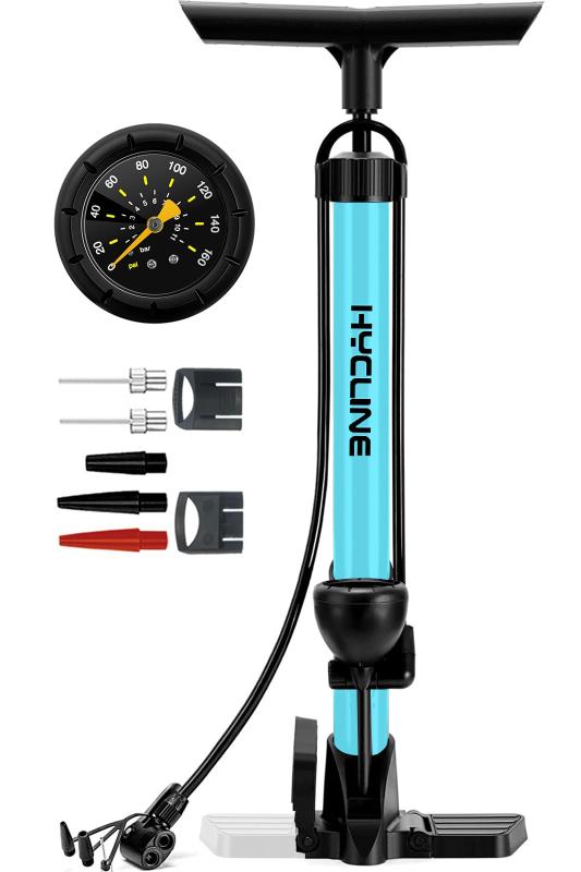 【全バルブ対応】HYCLINE 自転車 空気入れ 圧力計付き：【160PSI/11Bar】仏式/米式...
