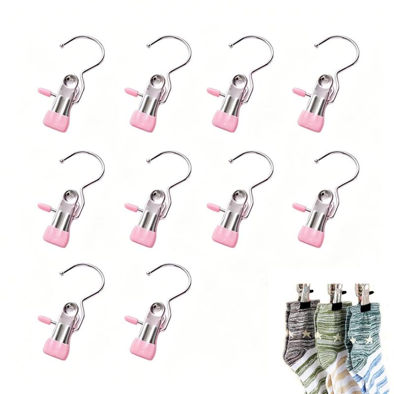 HUIKKJP 洗濯バサミ 10 個セット ステンレス製ハンガーモノクリップ ノンスリップ錆びにくい 多用途フック洗濯ピンチ 物干しロープ対応 保管整理用