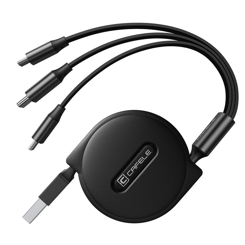 CAFELE3in1 充電ケーブル 巻き取り 5v/3A急速充電 15W マルチ充電ケーブル高速データ転送（I0S対応のみ） 3種類端子対応（市販上のスマホ全対応） 120cm 正規充電器対応