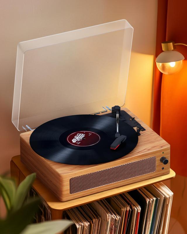 Hoshikou Denpa レコードプレーヤー 内蔵スピーカー付きの復古蓄音機 33/45/78 RPM 対応、ベルトドライブに適合 レトロ音楽プレーヤー7/10/12インチのブラックレコードに対応、RCA出力、Bluetooth、AUX