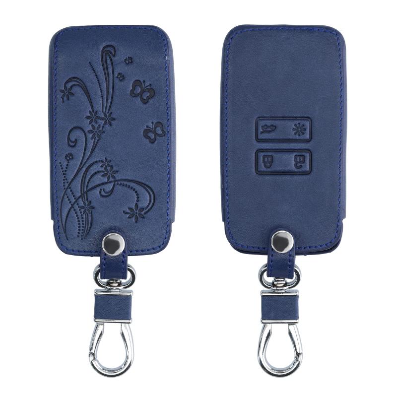 kwmobile Renault 4-ボタン 車のキー Smart Key (Keyless Go 対応機種のみ) 対応 キーケース - キーカバー 保護ケース 鍵ケース 車 鍵 - PUレザー 白色 / 黒色