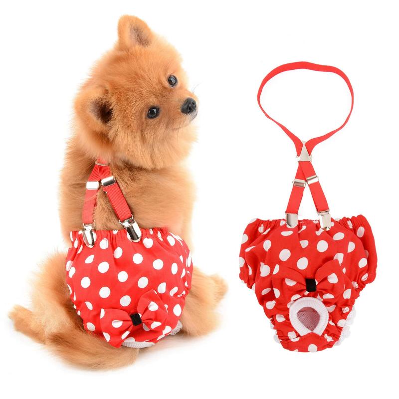 SMALLLEE_LUCKY_STORE 犬 おむつカバー オムツ サスペンダー マナーウェア 女の子ヒート 生理用パンツ スカート犬 猫 老犬 メスペットの介護用オムツ,ドットパターン,赤/白 sofapotato-11253589 ソファポテト サンプル画像2