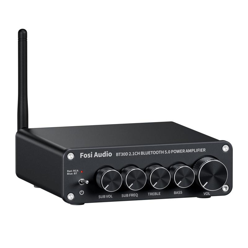 Fosi Audio BT30D Bluetooth5.0アンプ パワーアンプ サウンドアンプ SUB音量/周波数調整 高性能TPA3116D2チップ ステレオ オーディオアンプ 2.1チャンネル 小型 Hi-Fi クラスD 50W*2+100W 家庭/