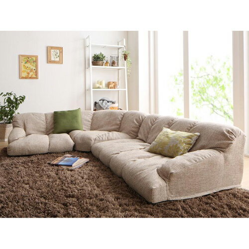 ソファ 4人用 1P幅55cm 2P幅103cm コーナー幅107cm ローソファ フロアソファ コーナーソファセット 座面ファブリック 日本国産 ロータイプ ベージュ [2]