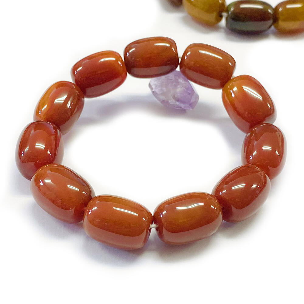 アゲート　ブレスレット　赤めのう　めのう　瑪瑙　パワーストーン　天然石ブレスレット玉径約13mmx18mm　期間限定天然石ストラップ付　ゆうメール便送料無料