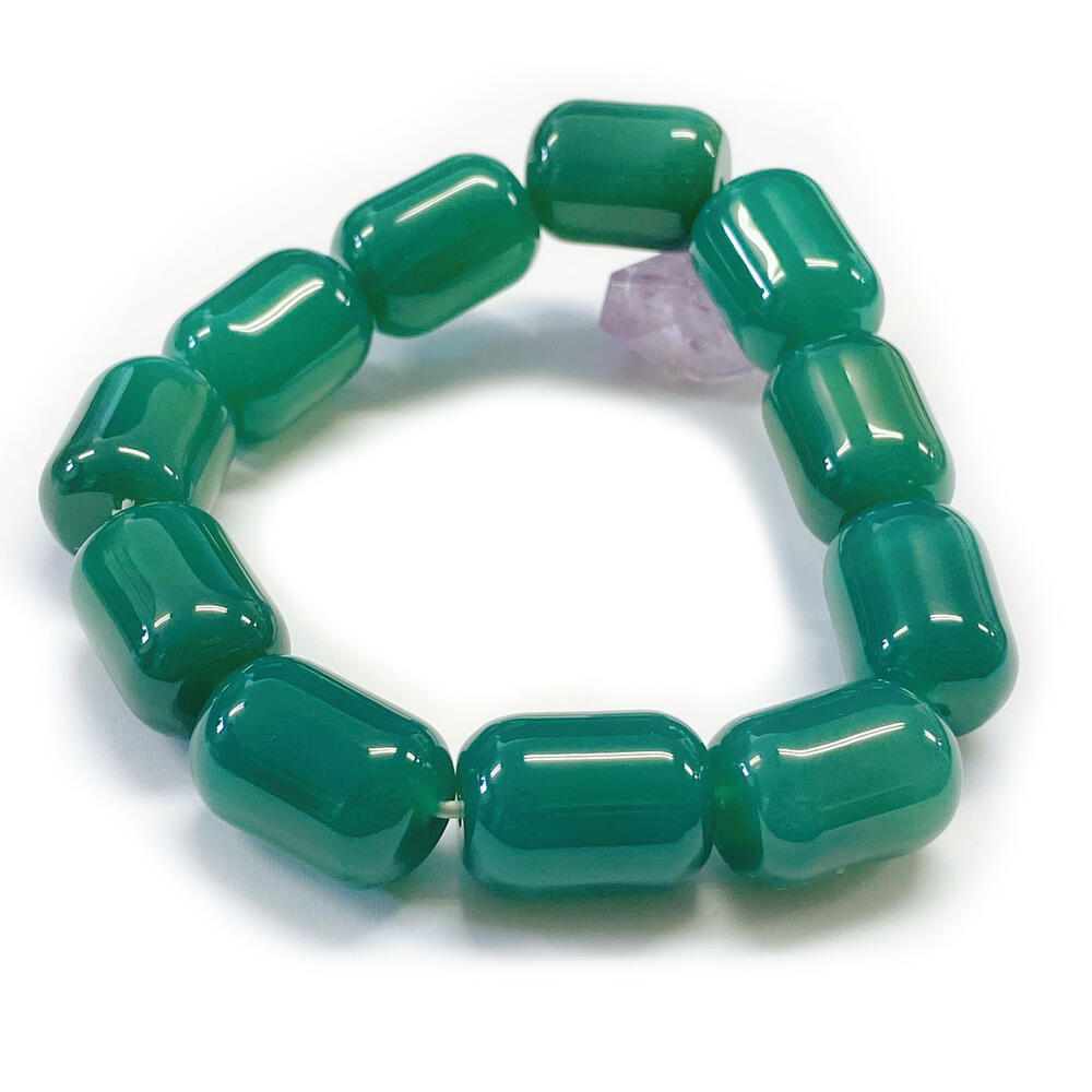 アゲート　ブレスレット　緑めのう　めのう　瑪瑙　パワーストーン　天然石ブレスレット玉径約13mmx18mm　期間限定天然石ストラップ付　ゆうメール便送料無料