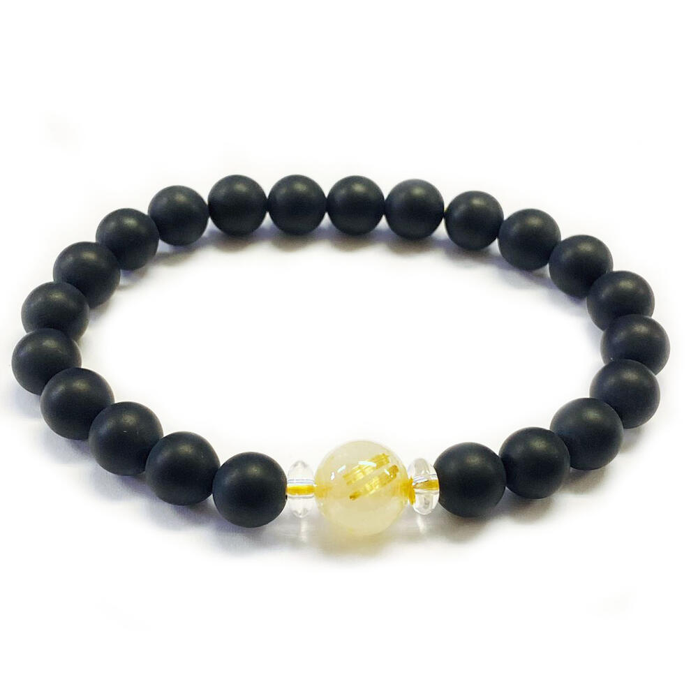 ルチルクォーツ10mm　金針　天然石ブレスレット　マットオニキス8mm　パワーストーンブレスレット　お守り、　水晶オニキス　仕事運　勝利　成功運　知力　　期間限定天然石ストラップ付