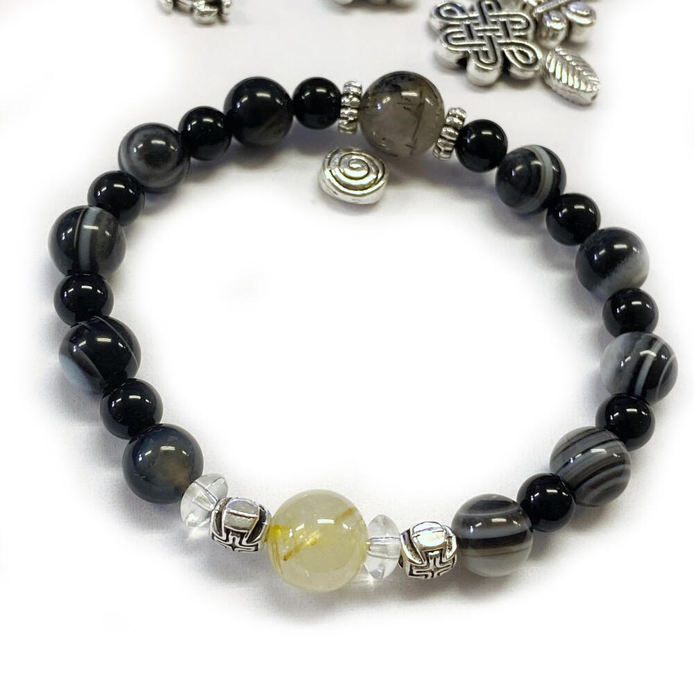 天然石ブレスレット ブレスレット パワーストーン オニキス 天眼石 ルチルクォーツ 針水晶 黒針水晶 仕事運 財運 金運 魔除け メール便限定送料無料 期間限定...