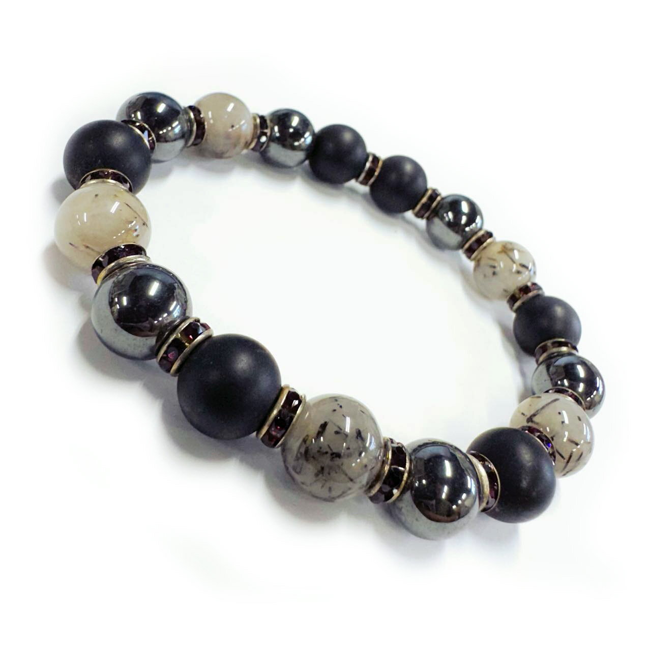 ブラックルチルクォーツ10mm オニキス ヘマタイト 天然石ブレスレットパワーストーンブレスレット お守り、 仕事運 勝利 成功運 知力 期間限定天然石スト...