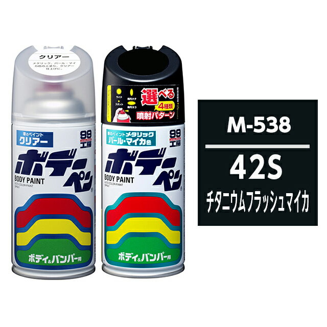 ボデーペン（スプレー塗料） 【M-538】 MAZDA（マツダ） 42S チタニウムフラッシュマイカ とクリアーのセット