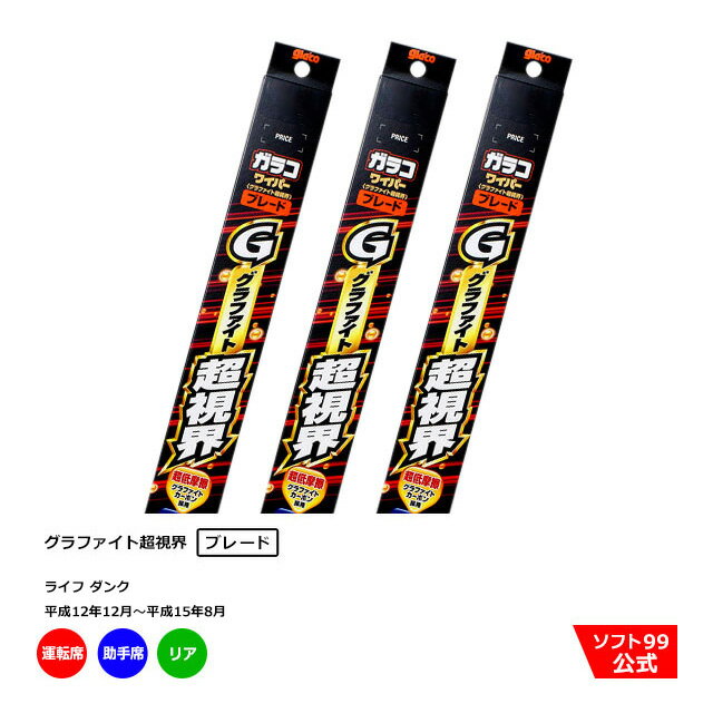 ソフト99 ホンダ ライフ ダンク （平成12年12月〜平成15年8月）ガラコワイパーグラファイト ブレード 運転席側・助手席側+リアセット