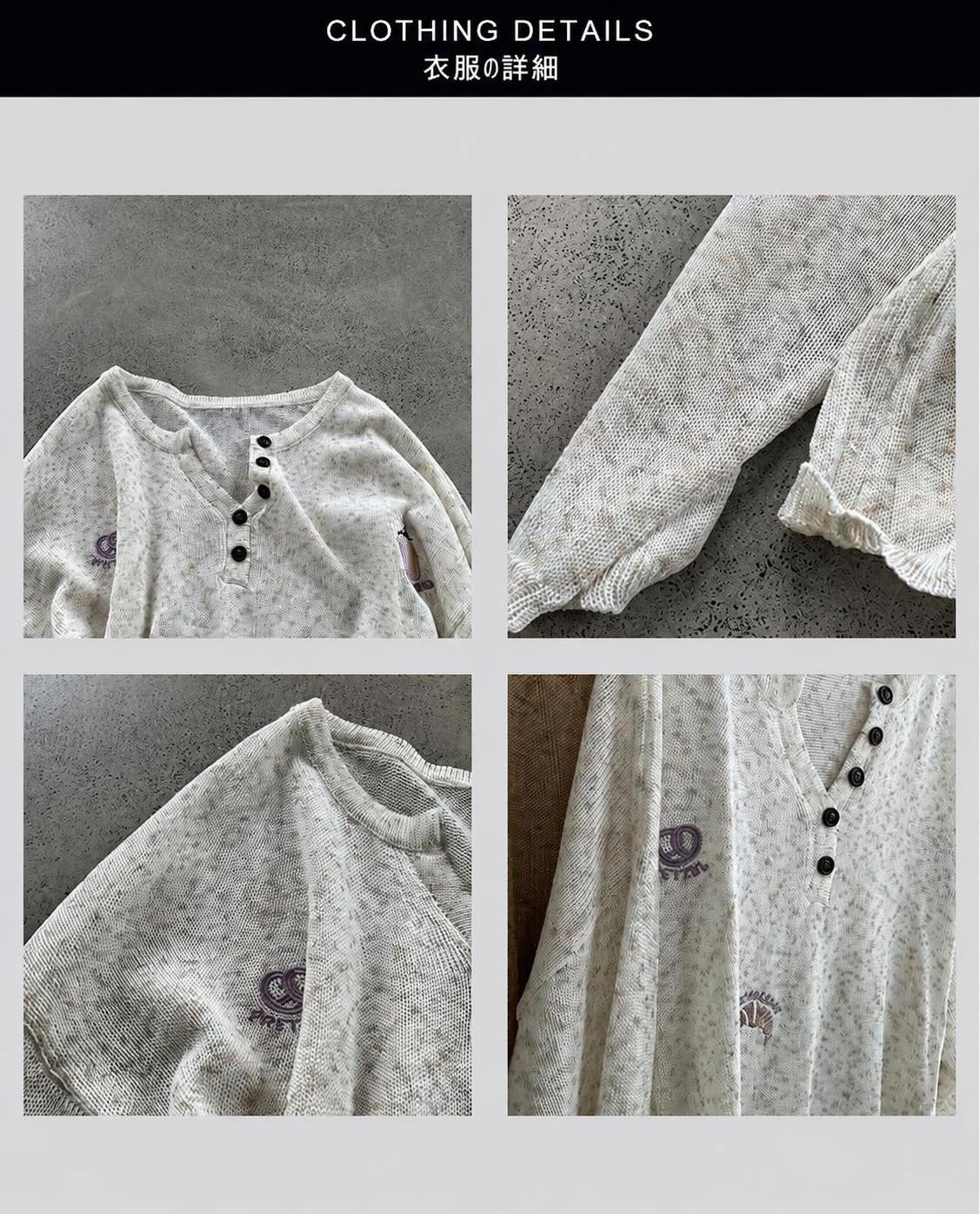 ニットプルオーバー レディース 秋 Vネック 長袖 刺繍 透かし編み ゆったり 全5色 フリーサイズ softbox-10004599 softbox family サンプル画像3
