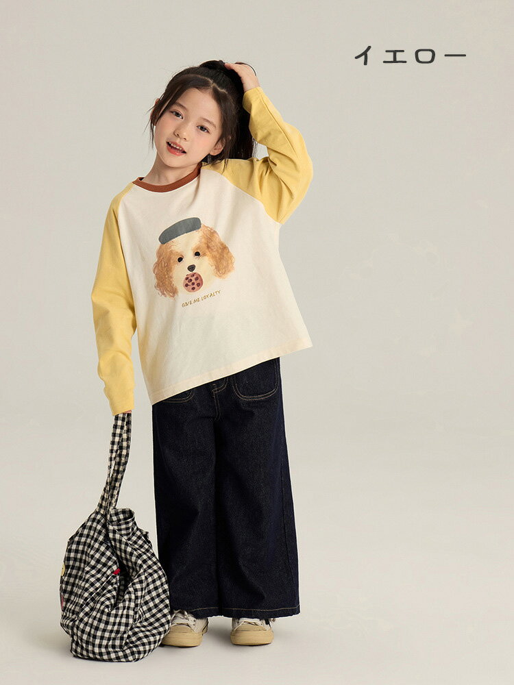 乐天商城 - キッズ 長袖 Tシャツ 男女兼用 春 綿100％ キャラクター 男の子 女の子 ブルー/イエロー/ピンク/ブラック/ダークグレー 90cm-160cm トップス 通園 通学 ジュニア ロンT 定番 子供服 かわいい おしゃれ