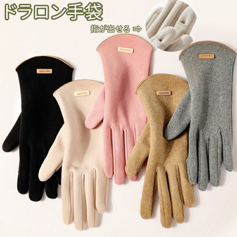 【Black Friday Sale!10%OFF】 Dralon 手袋 女性 レディース 薄手 全5色 裏起毛 5本指 親指と人差し指が出る ドラロン素材 暖...