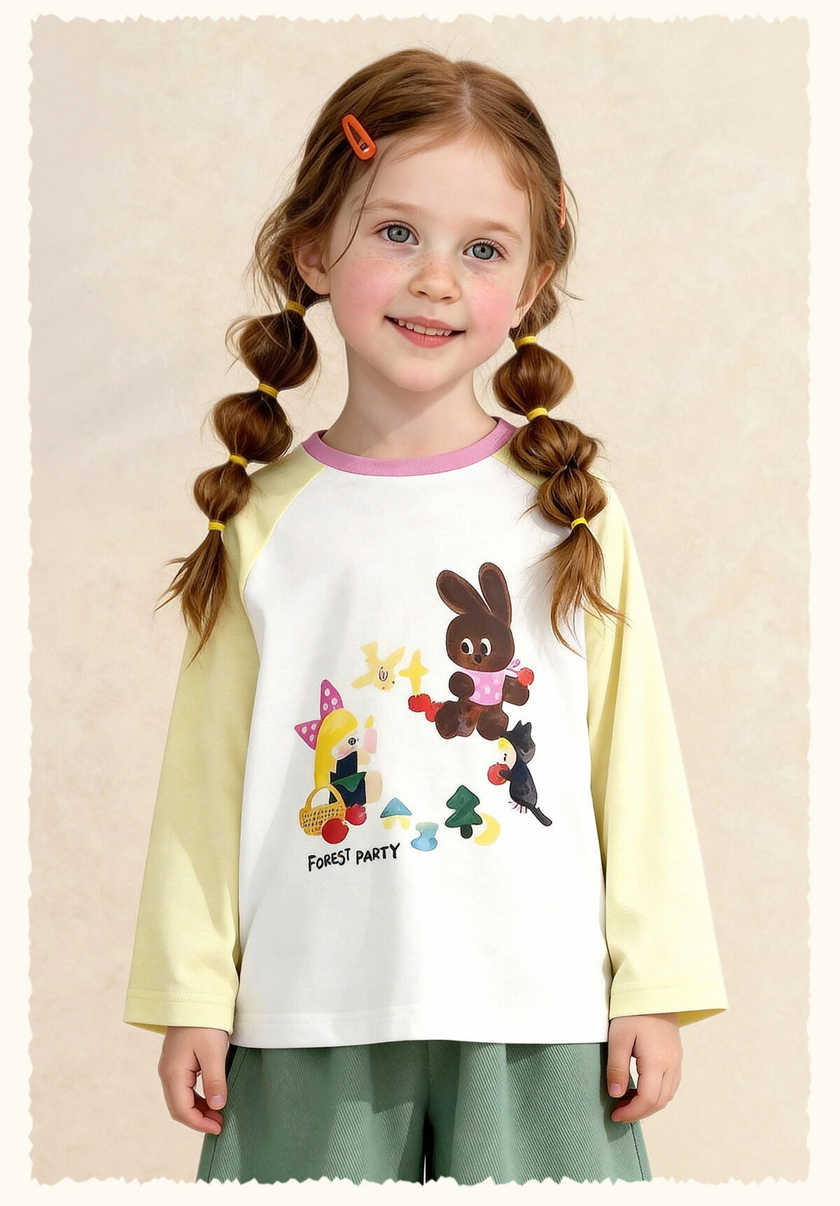 乐天商城 - キッズ 長袖Tシャツ 女の子 90～140cm 全5色 春 秋 ストレッチ ピンク ローズ ブラック レッド イエロー 90cm 100cm 110cm 120cm 130cm 140cm 子供服 ガールズ 長袖トップス 伸縮性 うさぎおしゃれ 保育園 幼稚園 通園 入園 普段着 春服 秋服 tシャツ ロングT かわいい