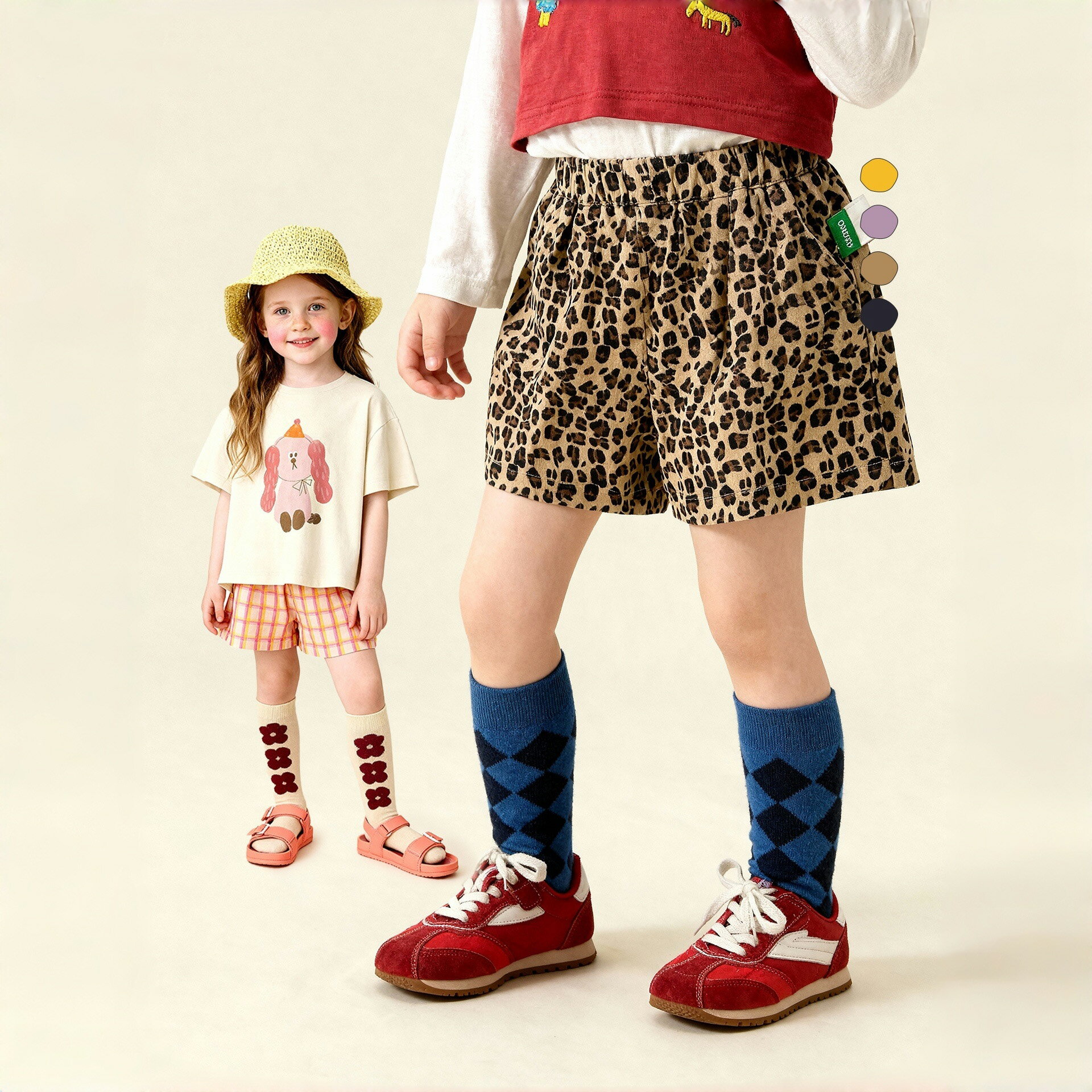 樂天商城 - 女の子 ショートパンツ キッズ 夏 綿100％ 子供服 半ズボン 総柄パンツ ガールズ パンツ ウエストゴム 100cm 110cm 120cm 130cm 140cm 薄手 涼しい 動きやすい カジュアル おしゃれ かわいい レオパード柄 チェック柄 通園 保育園 幼稚園 小学生