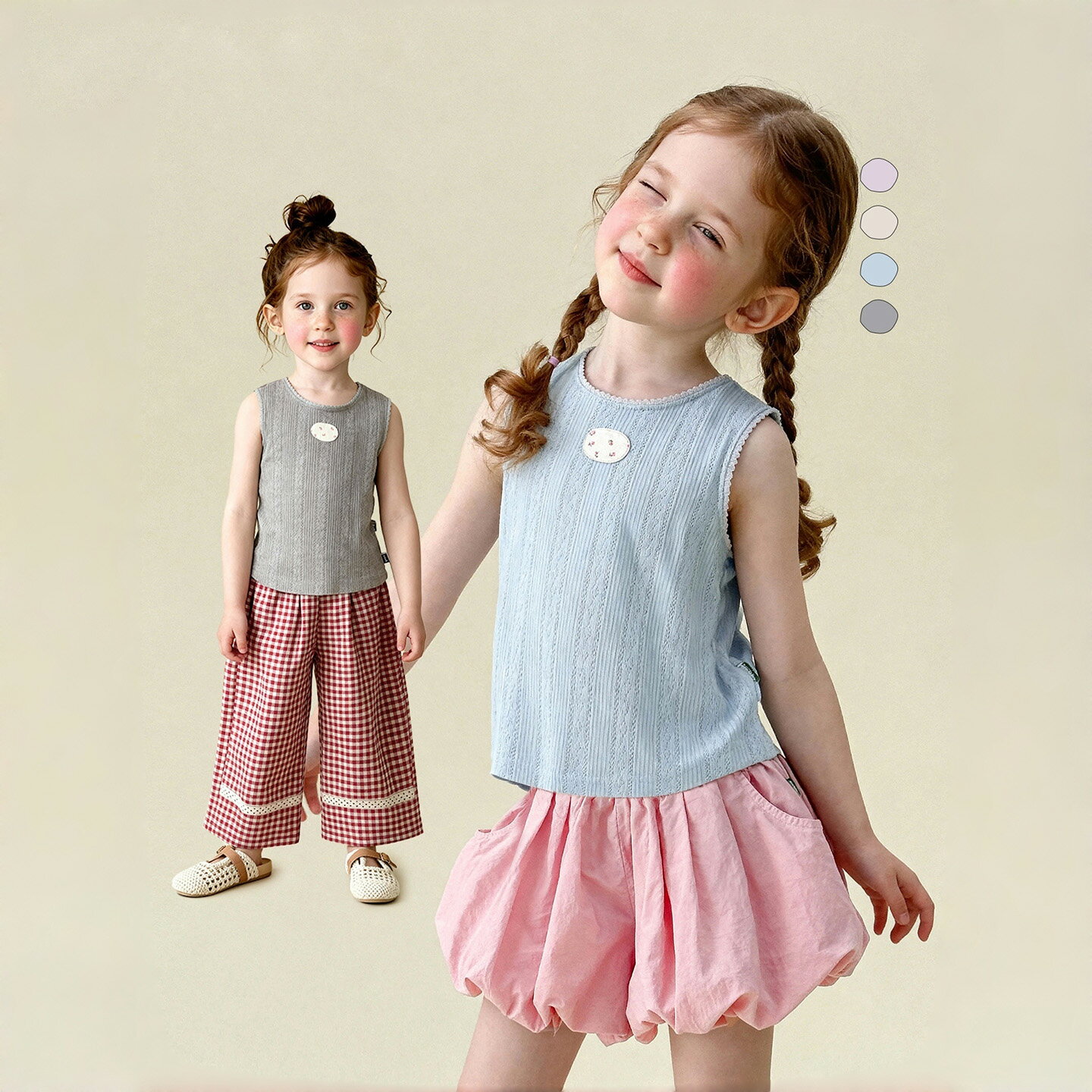 Rakuten - リブニットタンクトップ ガールズ 春夏 スカラップネック 全4色 100-140cm 女の子 ノースリーブ サマーニット トップス レイヤード 花柄刺繍 涼感 かわいい 通学通園 デイリー お出かけ