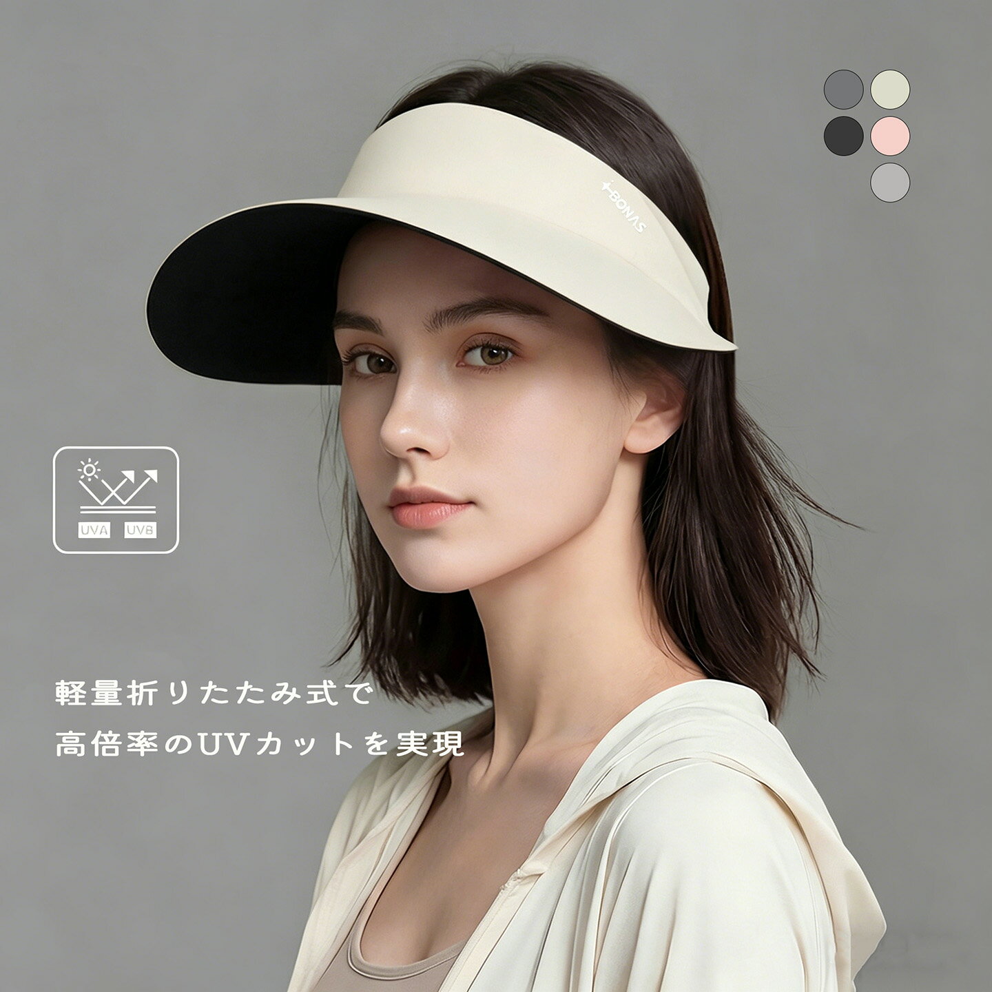 樂天商城 - UVカット サンバイザー レディース 空つば ワイドブリム サイズ調整可能 軽量 折りたたみ 紫外線対策 日よけ 帽子 春夏