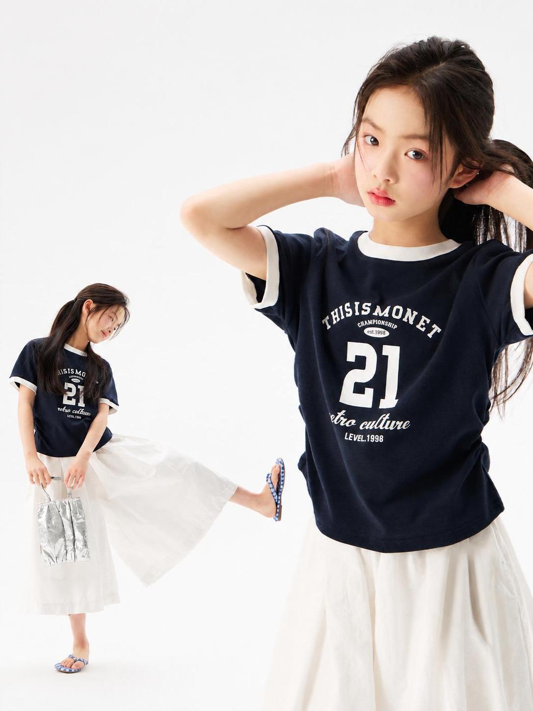 乐天商城 - キッズ半袖Tシャツ 男女兼用 夏 リブ生地 ヘビーウェイト 厚手 伸縮性 吸汗速乾 通気性 ナンバープリント 配色 120-170cm 全2色 ジュニアサイズ 小学生 中学生 通学 スポーツ アウトドア 部屋着 トップス カットソー 半袖シャツ インナー ボーイズ ガールズ キッズ ジュニア