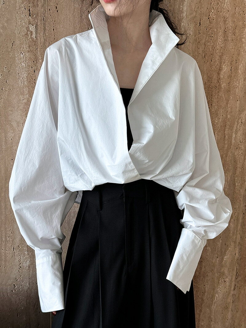 シャツ レディース 春秋 綿 M-L 2色 通勤 上着 衣服 服 大人 大人服 大人用 襟 Vネ...