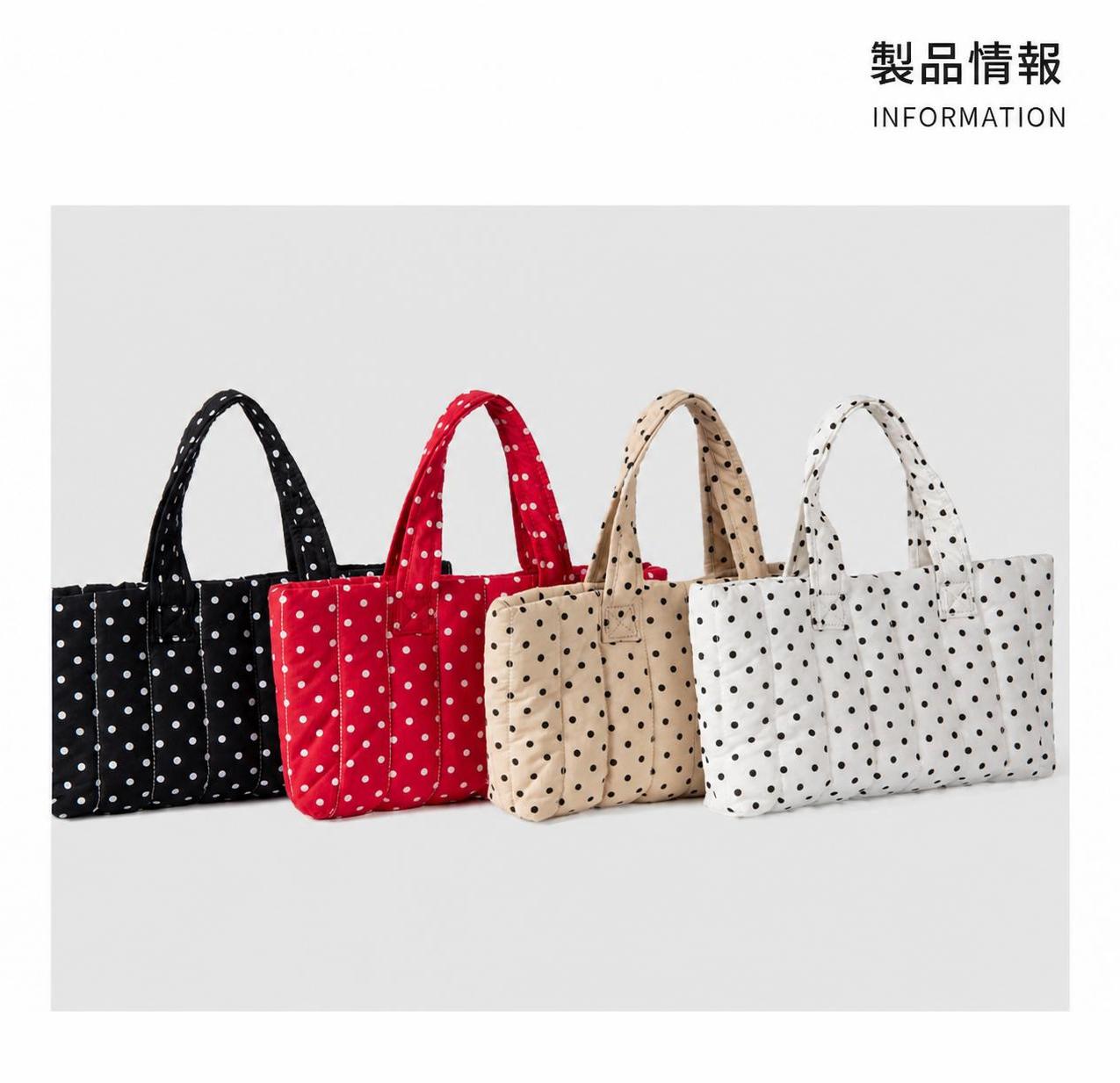 バッグ レディース 四季 水玉 軽量 4色 外出 鞄 トート 手提げ 大人 成人 一般 ドット 軽い 内袋 仕切り 磁気 休日 softbox-10003536 softbox family サンプル画像2