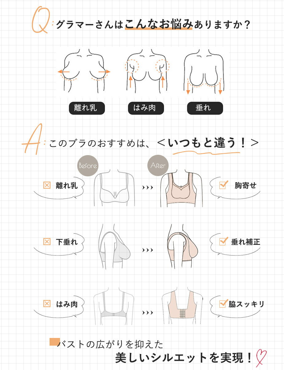 胸を小さく見せるブラ ノンワイヤー ブラジャー 大きいサイズ ハーフトップ ノンワ...