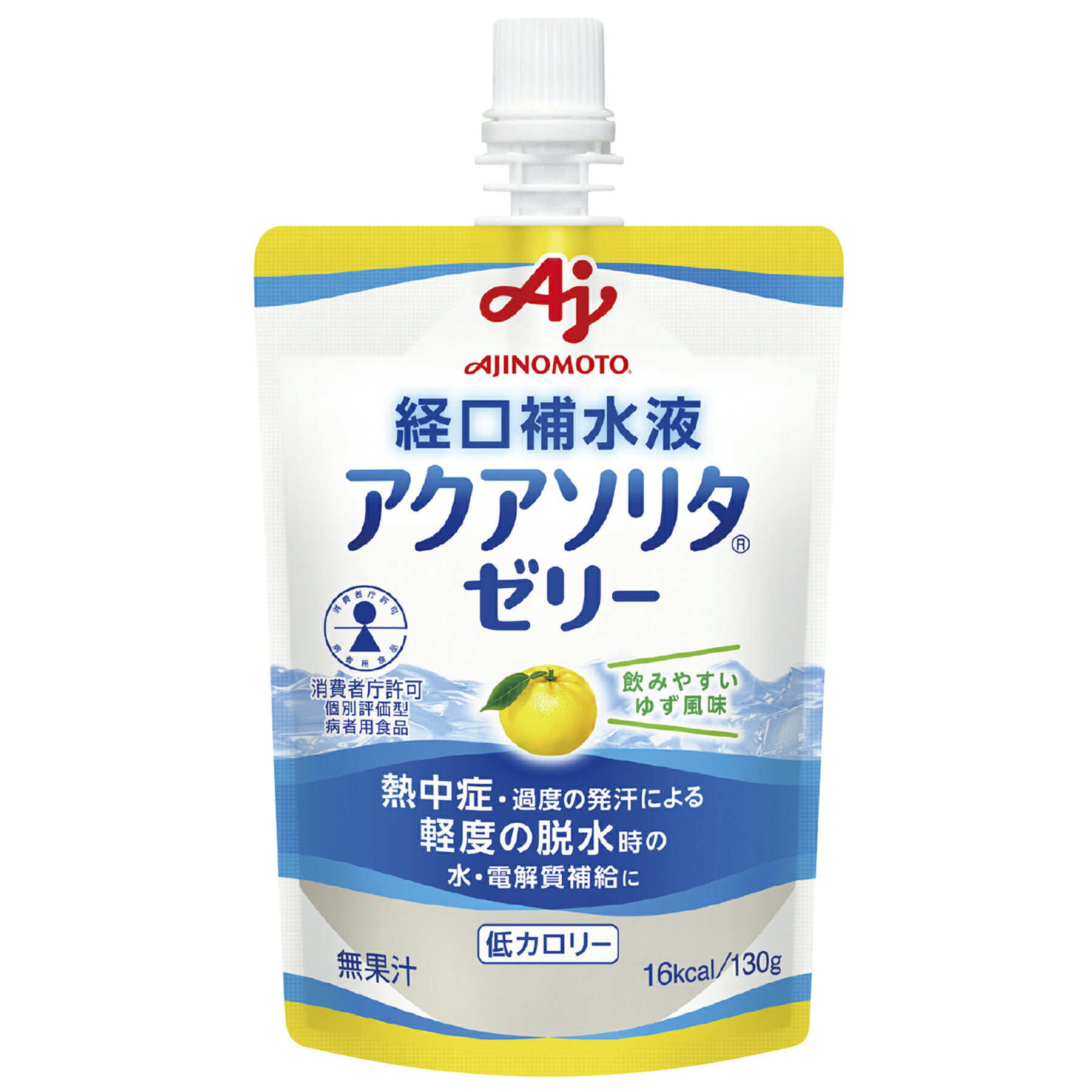 Item Information 名称 アクアソリタ ゼリータイプ ゆず風味 130g 72パック/箱 商品説明 内容量：1パック 130g 72パック/箱 低カロリーの経口補水液 ゼリータイプ。