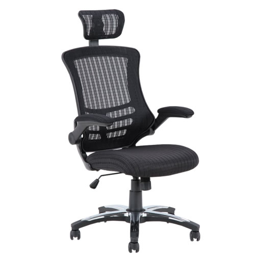 デスクチェア パソコンチェア オフィスチェア 事務椅子 事務用イス 椅子 メッシュ アームアップチェアー マスターIII BK ブラック ヘッドレスト付 跳ね上げ肘付 FB-82530