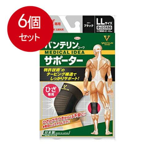 6個まとめ買い バンテリンサポーター　ひざ専用　ゆったり大きめ(LLサイズ)　ブラック　1枚入 送料無料 × 6個セット