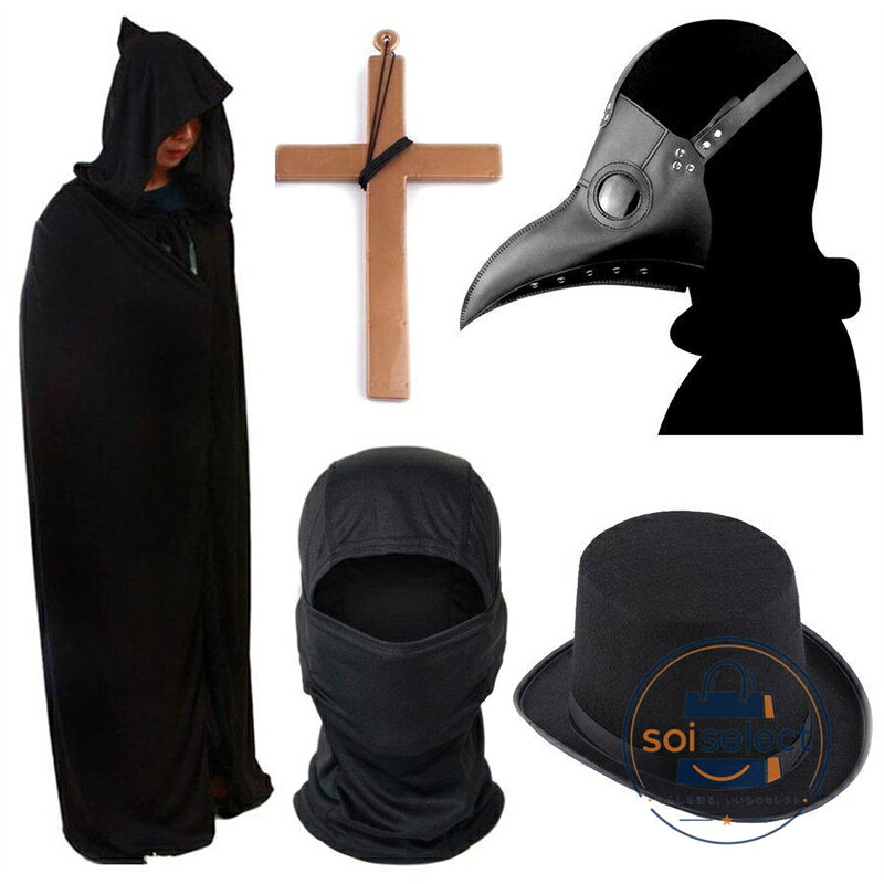ペストマスク ハロウィン コスプレ ペスト 医師 仮装 カラスマスク サバゲー 黒 マスク スチームパンク コス マント コスチューム セット