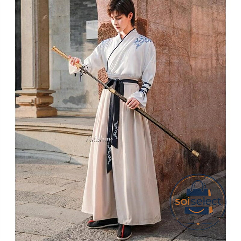 メンズ漢服コスプレ服 舞台ステージダンス衣装 唐装 2点セットアップ演出服 レディース古代コスプレ衣装カジュアル大人用 長袖 交差襟コスプレ衣装 ス 袴風スカート学園祭パーティー中華服 上下セットcosplay仮装 団体服イベント男性ベージュ剣士 武術服カンフー文化祭 漢服 民族衣装コスチューム メンズ 紳士チャイナ風 剣士 制服 刺繍 武道 レトロ メンズ 男女通用チャイナ服 2点セットアップ学園祭 時代劇ダンス衣装 仮装 変装 華流 中国宮廷風 舞台服装 7 商品情報 サイズ Sス胸囲86　着丈56　スカート丈93　ウェスト75　体重48kg　身長150-160cm Mス胸囲90　着丈57　スカート丈94　ウェスト80　体重55kg　身長160-170cm Lス胸囲95　着丈58　スカート丈95　ウェスト85　体重63kg　身長165-175cm XL ス胸囲102　着丈60　スカート丈96　ウェスト90　体重70kg　身長175-180cm