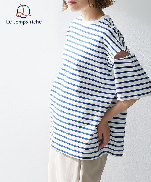 【2月17日11時～18日11時までのタイムSALE】【アウトレット】袖スリットボーダーTシャツ ＜Le temps riche＞のサムネイル