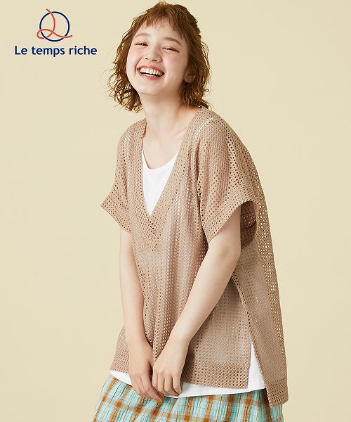 【3月11日11時～12日11時までのタイムSALE】【アウトレット】【2点セット】Vネックメッシュチュニック＋タンクトップ ＜Le temps riche＞のサムネイル