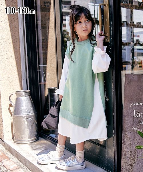 【2月16日11時～17日11時までのタイムSALE】【アウトレット】重ね着風ドッキングワンピース（女の子　子供服　ジュニア服）のサムネイル