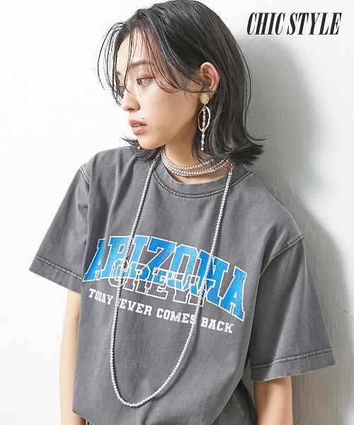 (ポイント2倍期間限定！5月8日15時～5月15日10時59分まで)【アウトレット】 大きいサイズ 綿100％リメイク風 ロゴプリント ピグメント Tシャツ シックスタイル nissenのサムネイル