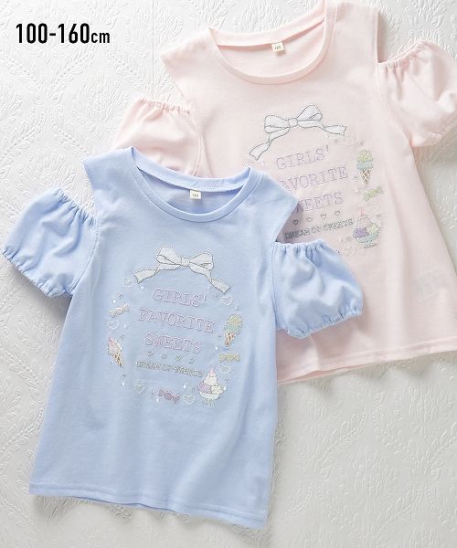 【2月21日11時～22日11時までのタイムSALE】【アウトレット】肩開きTシャツ（女の子　子供服・ジュニア服）のサムネイル